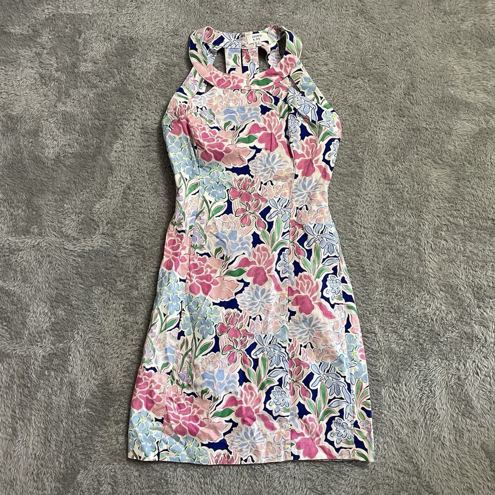 Crown‎ & Ivy Dress Womens Size 2 Floral Pink Blue Preppy Cruise Resort Wear